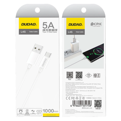 Dátový a nabíjací kábel USB-A - USB-C Dudao L4ST, 100W, 1m, biely
