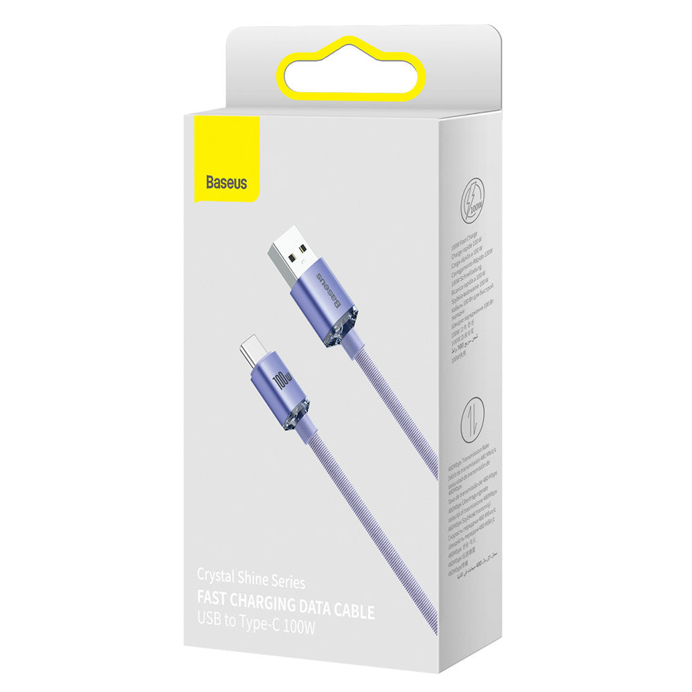Dátový a nabíjací kábel USB-A - USB-C Baseus Crystal Shine Series, 100W, 2m, Fialový CAJY000505