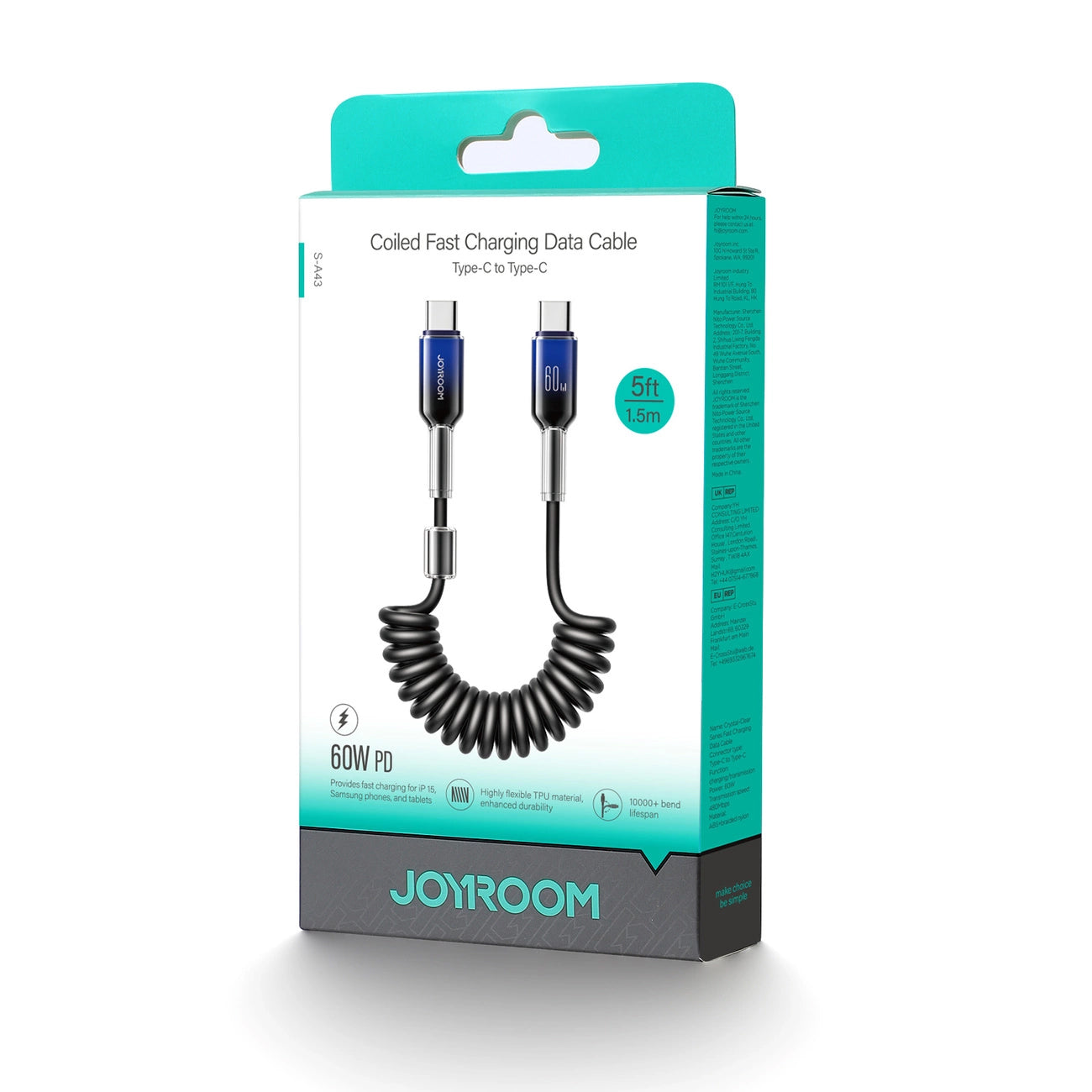Dátový a nabíjací kábel USB-C - USB-C Joyroom S-A43 Crystal, 60W, 1.5m, čierny