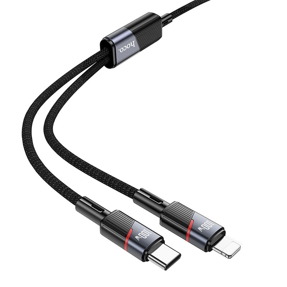 Dátový a nabíjací kábel USB-C - Lightning / USB-C HOCO U139 2v1, 100W, 1.2m, čierny
