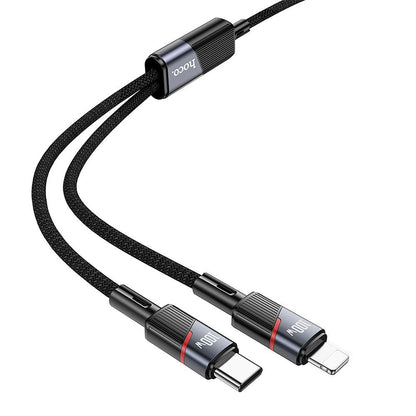Dátový a nabíjací kábel USB-C - Lightning / USB-C HOCO U139 2v1, 100W, 1.2m, čierny