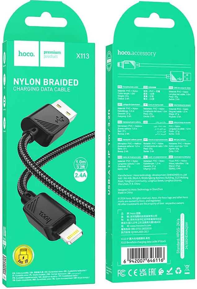 Dátový a nabíjací kábel USB-A - Lightning HOCO X113, 18W, 1m, čierny
