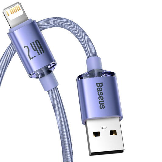 Dátový a nabíjací kábel USB-A - Lightning Baseus Crystal Shine Series, 18W, 2m, Fialový CAJY000105
