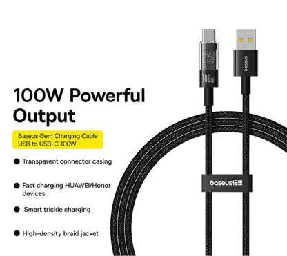 Dátový a nabíjací kábel USB-A - USB-C Baseus Gem, 100W, 2m, Čierny P10373002111-01
