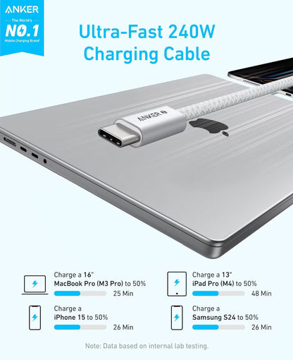 Dátový a nabíjací kábel USB-C - USB-C Anker Zolo, 240W, 1m, Biely A8060H21