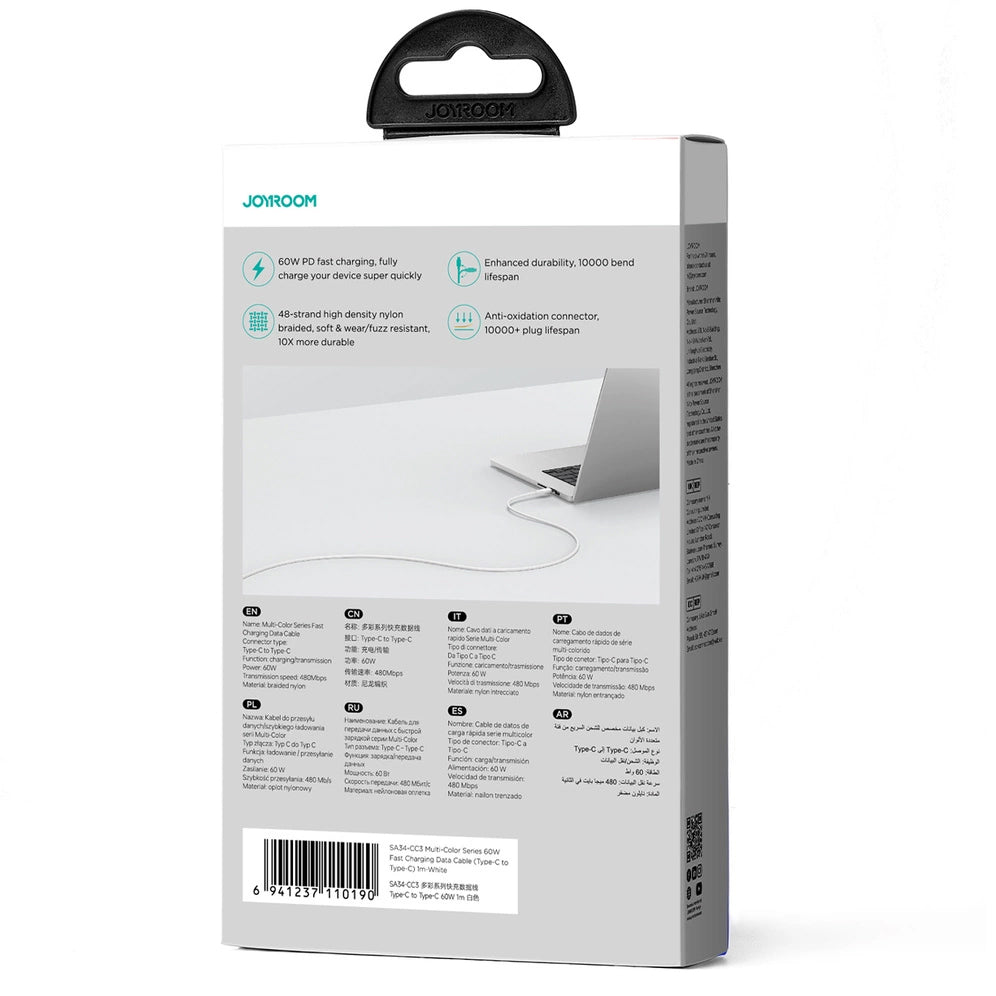 Dátový a nabíjací kábel USB-C - USB-C Joyroom Multi-Color S-A34, 60W, 1m, Biela