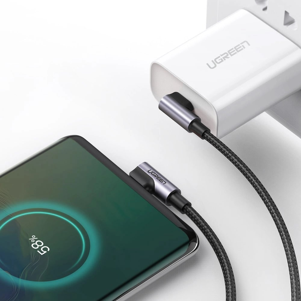 Dátový a nabíjací kábel USB-C - USB-C UGREEN US323 Angled, 60W, 2m, čierny
