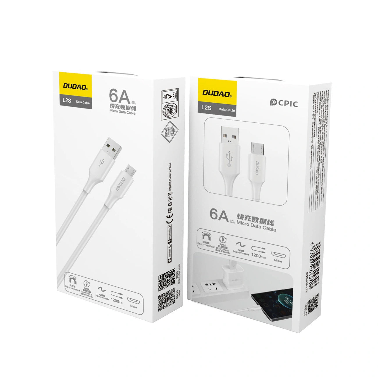 Dátový a nabíjací kábel USB-A - microUSB Dudao L2SM, 18W, 1.2m, Biela