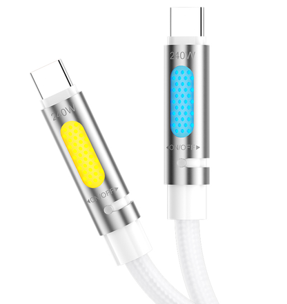 USB-C dátový a nabíjací kábel - USB-C BWOO X325C-C Led, 240W, 1,2 m, biely