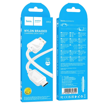 Dátový a nabíjací kábel USB-A - microUSB HOCO X113, 18W, 1m, biely