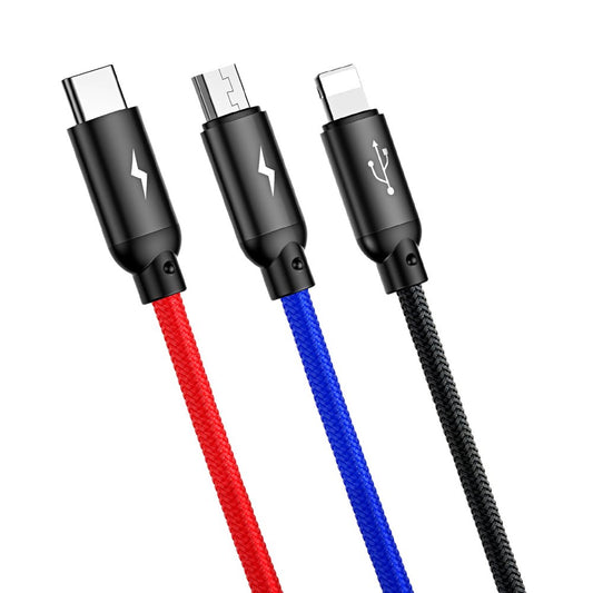 Nabíjací kábel USB-A - Lightning / microUSB / USB-C Baseus Colors 3in1, 20W, 1.2m, Čierny CAMLT-BSY01