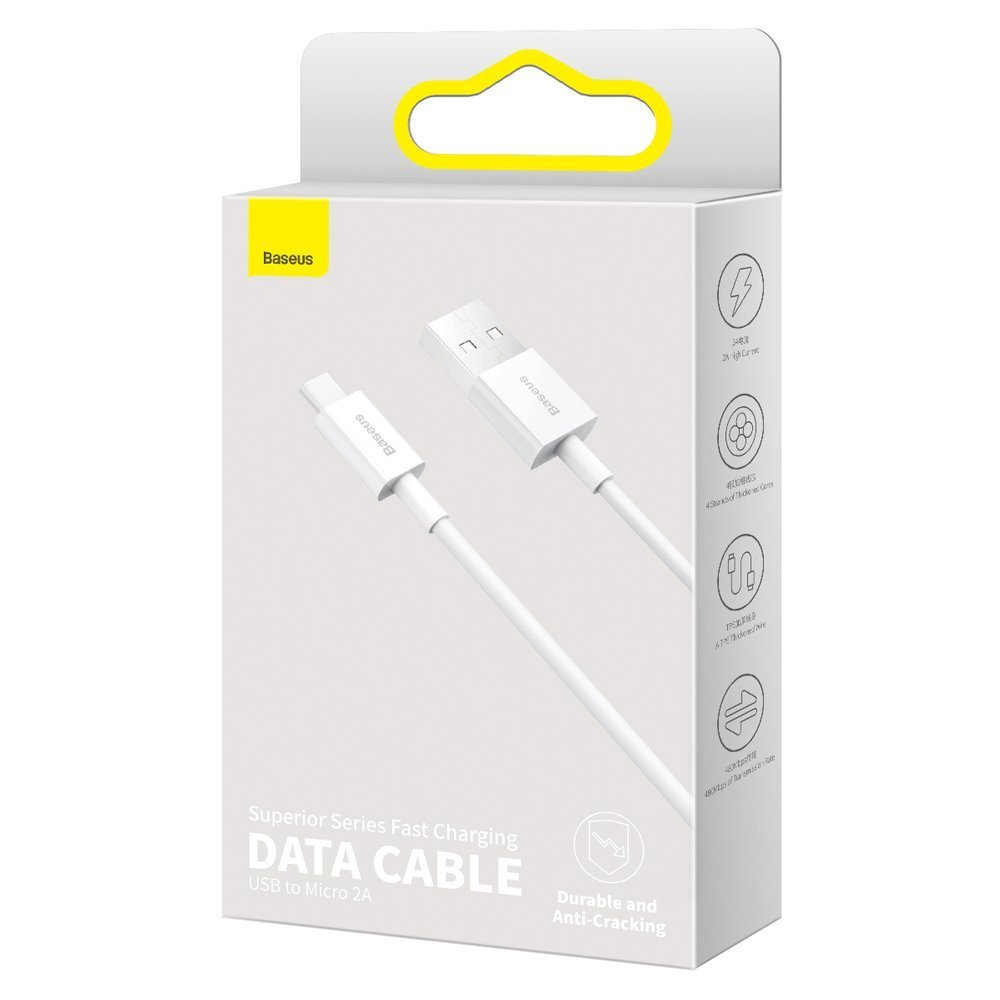 Dátový a nabíjací kábel USB-A - microUSB Baseus Superior Series, 18W, 2m, Biely CAMYS-A02