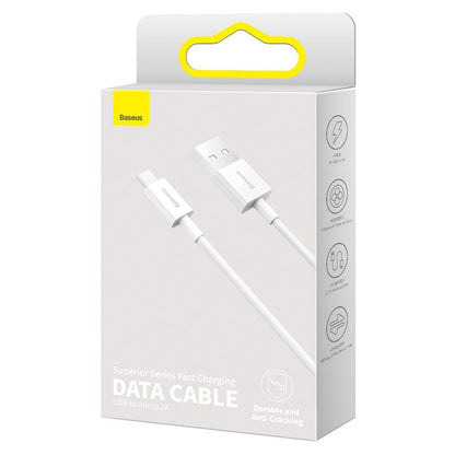 Dátový a nabíjací kábel USB-A - microUSB Baseus Superior Series, 18W, 2m, Biely CAMYS-A02