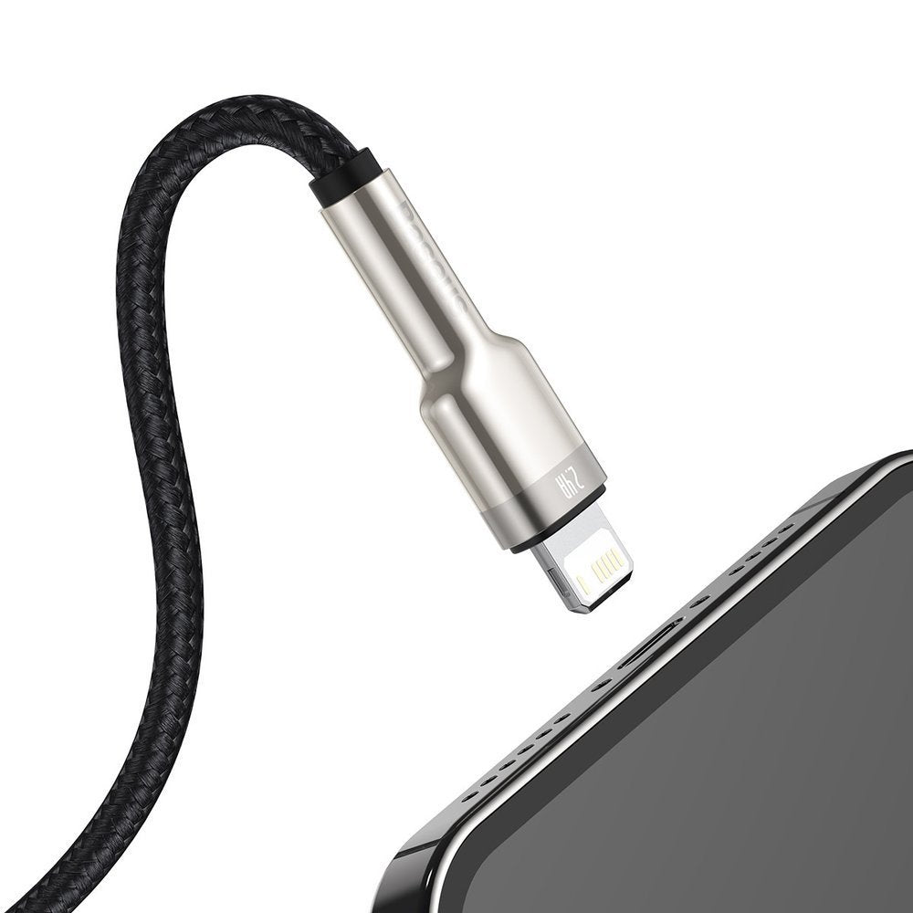 Dátový a nabíjací kábel USB-A - Lightning Baseus Cafule Metal Series, 18W, 2m, čierny CALJK-B01