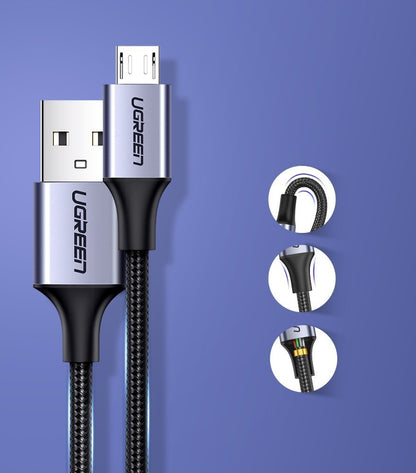 Dátový a nabíjací kábel USB-A - microUSB UGREEN US290, 18W, 2m, čierny