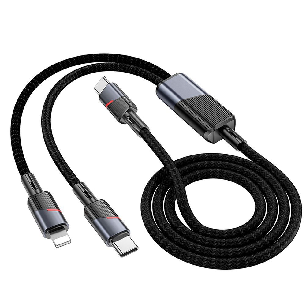 Dátový a nabíjací kábel USB-C - Lightning / USB-C HOCO U139 2v1, 100W, 1.2m, čierny