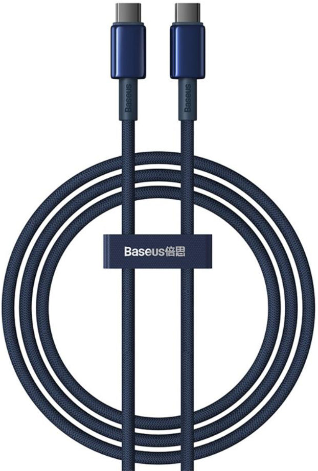 Dátový a nabíjací kábel USB-C - USB-C Baseus Tungsten Gold, 100W, 1m, Námornícka modrá P10319800321-03