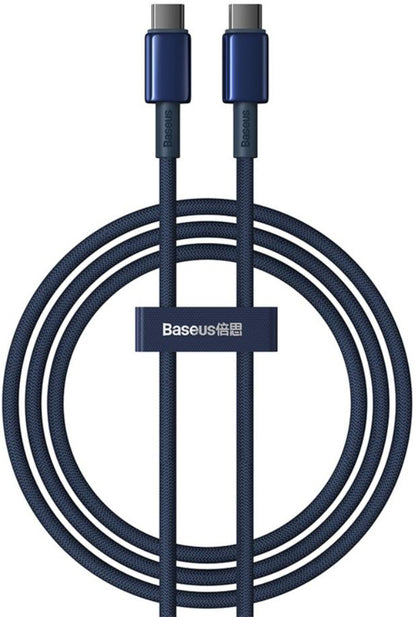 Dátový a nabíjací kábel USB-C - USB-C Baseus Tungsten Gold, 100W, 1m, Námornícka modrá P10319800321-03