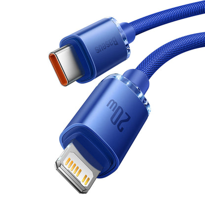 Dátový a nabíjací kábel USB-C - Lightning Baseus Crystal Shine Series, 20W, 1.2m, Modrý CAJY000203
