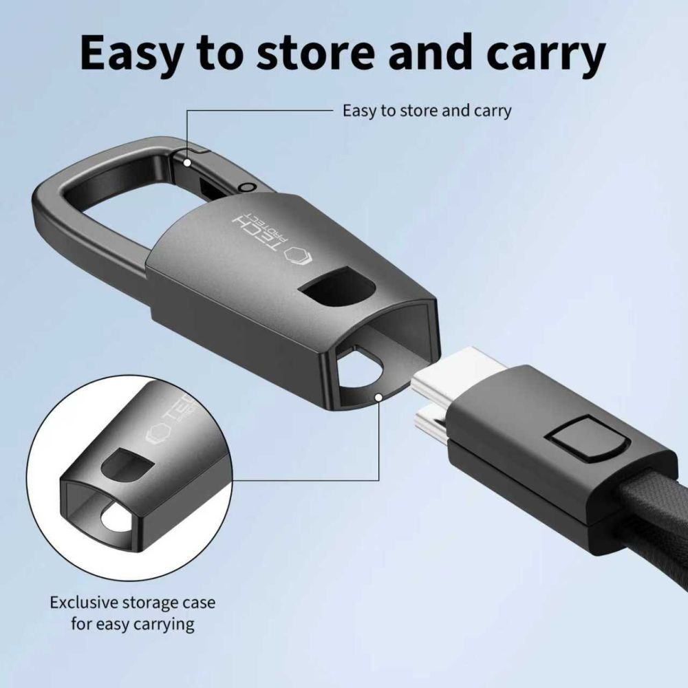 Dátový a nabíjací kábel USB-C - USB-C Tech-Protect Ultraboost DNA Keychain, 60W, 0.17m, Sivý
