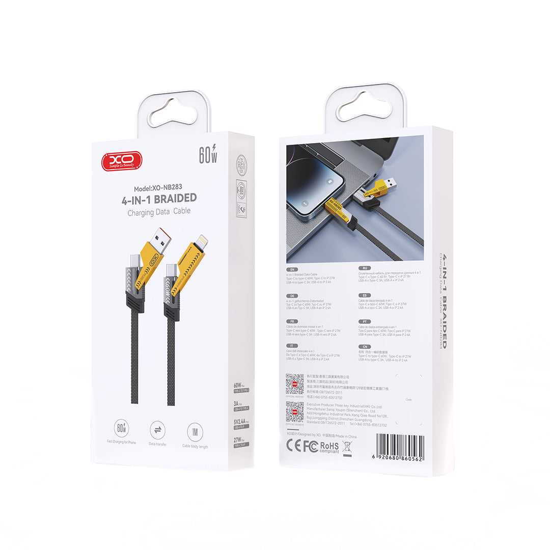 Dátový a nabíjací kábel USB-A / USB-C - Lightning / USB-C XO Design NB283, 60W, 1m, Sivý