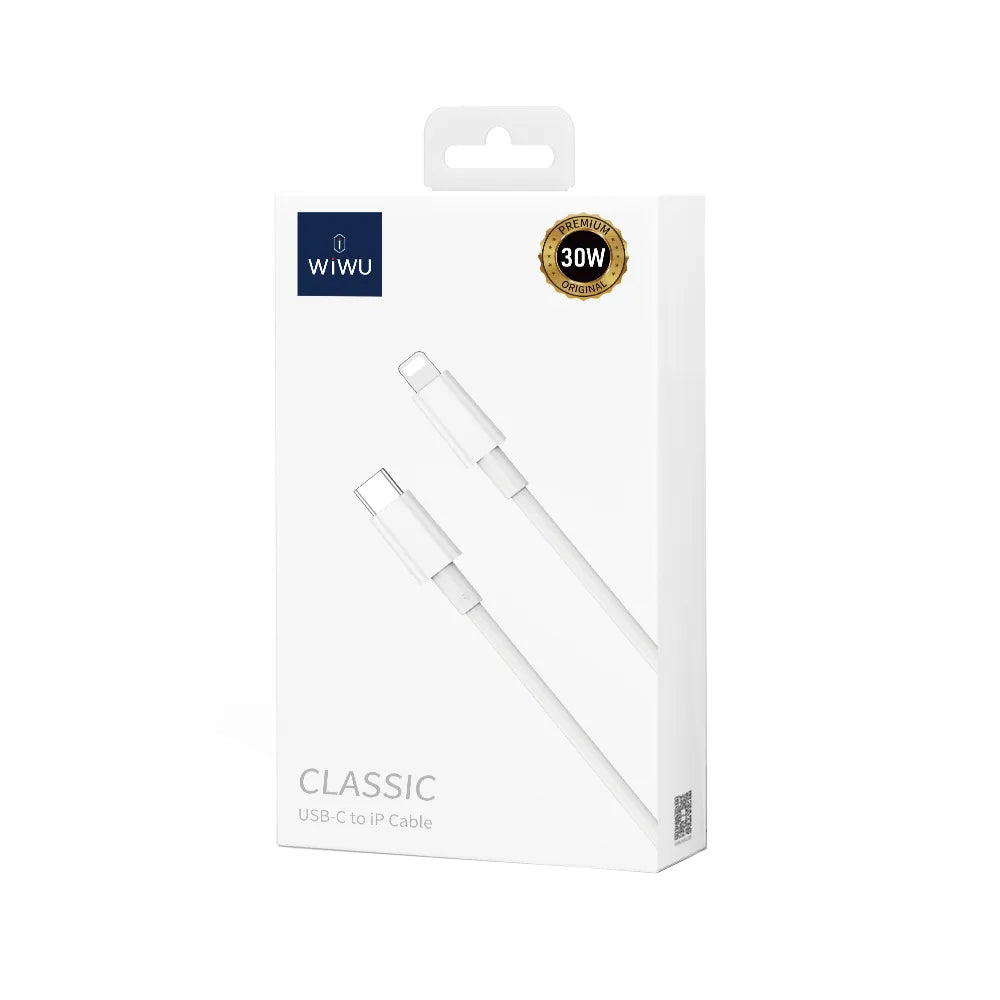 Dátový a nabíjací kábel USB-C - Lightning WiWu Wi-C008, 30W, 1.2m, Biela