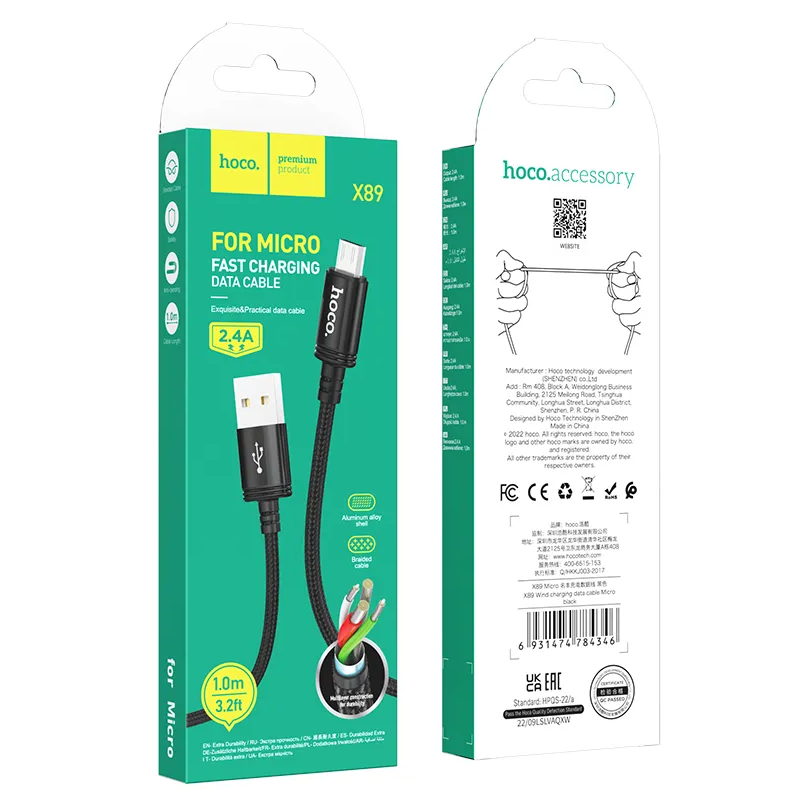 Dátový a nabíjací kábel USB-A - microUSB HOCO X89, 18W, 1m, čierny