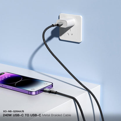 Dátový a nabíjací kábel USB-C - USB-C XO Design NB-Q264B, 240W, 2m, čierny