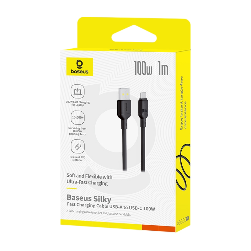 Dátový a nabíjací kábel USB-A - USB-C Baseus Silky, 100W, 1m, čierny P10377703113-00