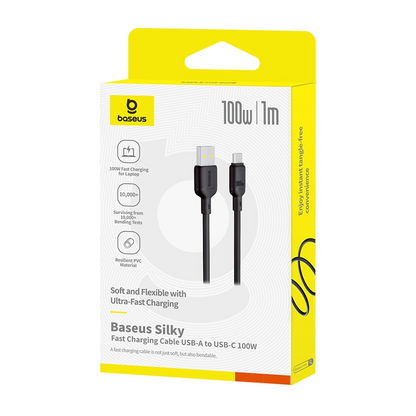Dátový a nabíjací kábel USB-A - USB-C Baseus Silky, 100W, 1m, čierny P10377703113-00