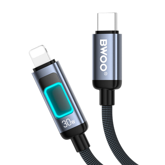 Dátový a nabíjací kábel USB-C - Lightning BWOO X324CL Display, 30W, 1m, čierny