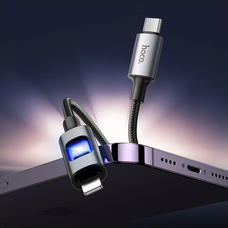 Dátový a nabíjací kábel USB-C - Lightning HOCO U144 Led, 27W, 1,2 m, čierny