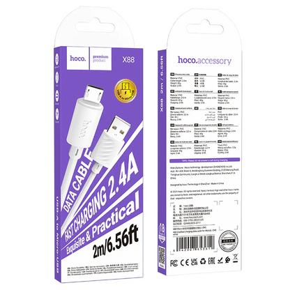 Dátový a nabíjací kábel USB-A - microUSB HOCO X88, 18W, 2m, biely