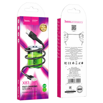 Dátový a nabíjací kábel USB-A - USB-C HOCO X83 Victory, 20W, 1m, Čierny