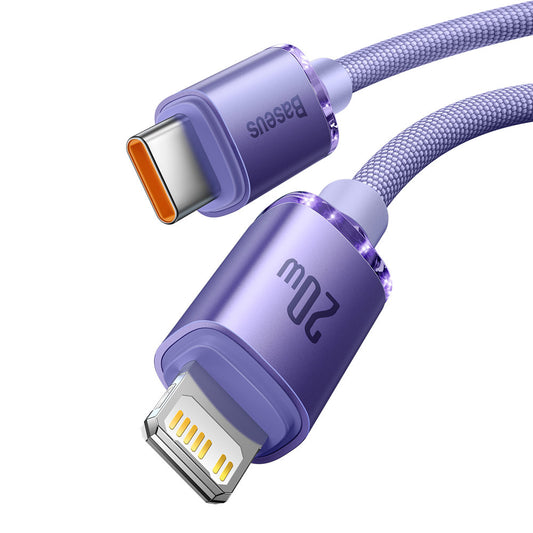 Dátový a nabíjací kábel USB-C - Lightning Baseus Crystal Shine Series, 20W, 2m, Fialový CAJY000305