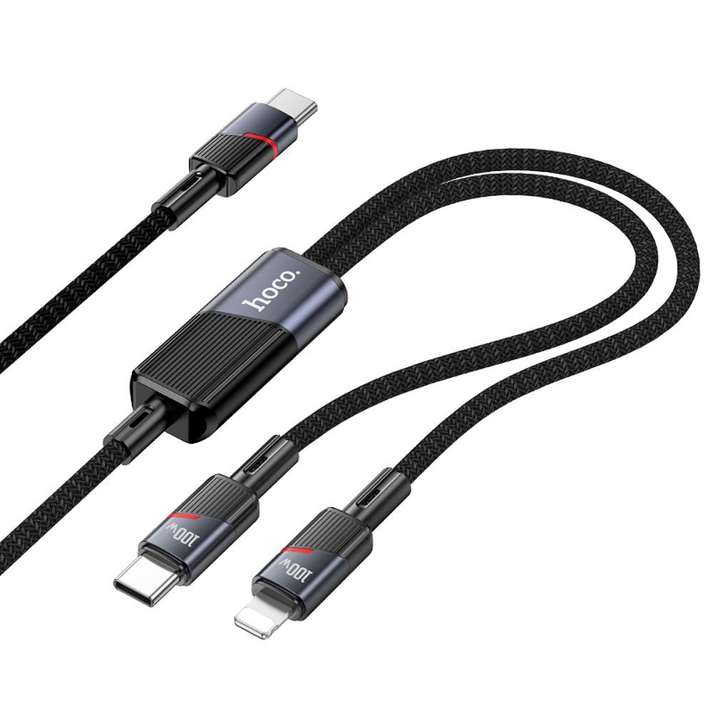 Dátový a nabíjací kábel USB-C - Lightning / USB-C HOCO U139 2v1, 100W, 1.2m, čierny