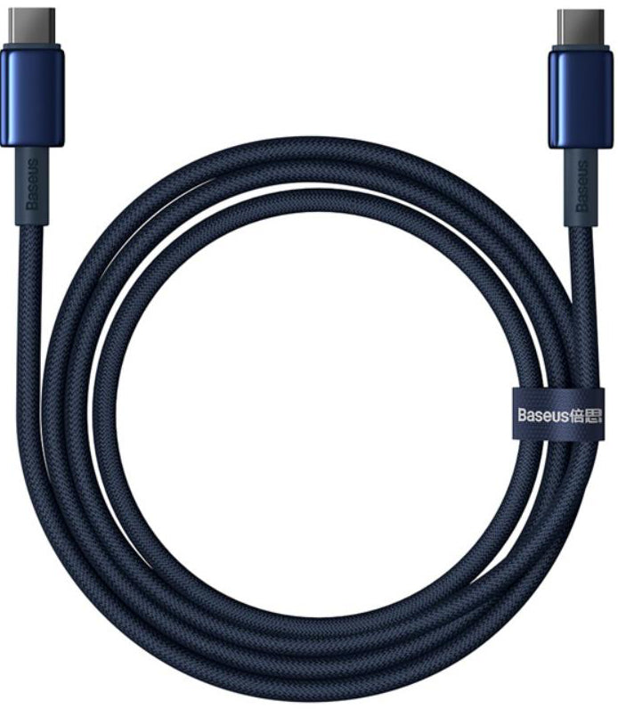 Dátový a nabíjací kábel USB-C - USB-C Baseus Tungsten Gold, 100W, 1m, Námornícka modrá P10319800321-03