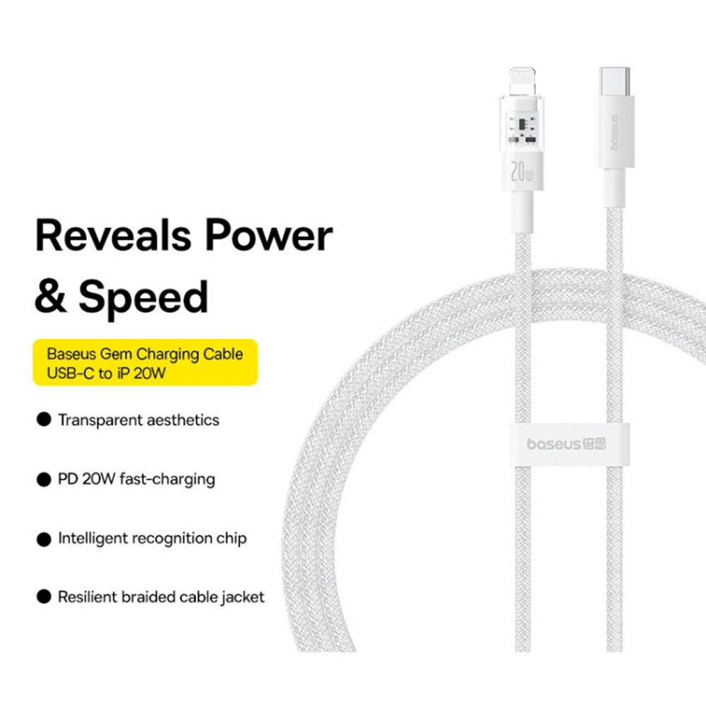 Dátový a nabíjací kábel USB-C - Lightning Baseus Gem, 20W, 1m, Biela P10373001211-00
