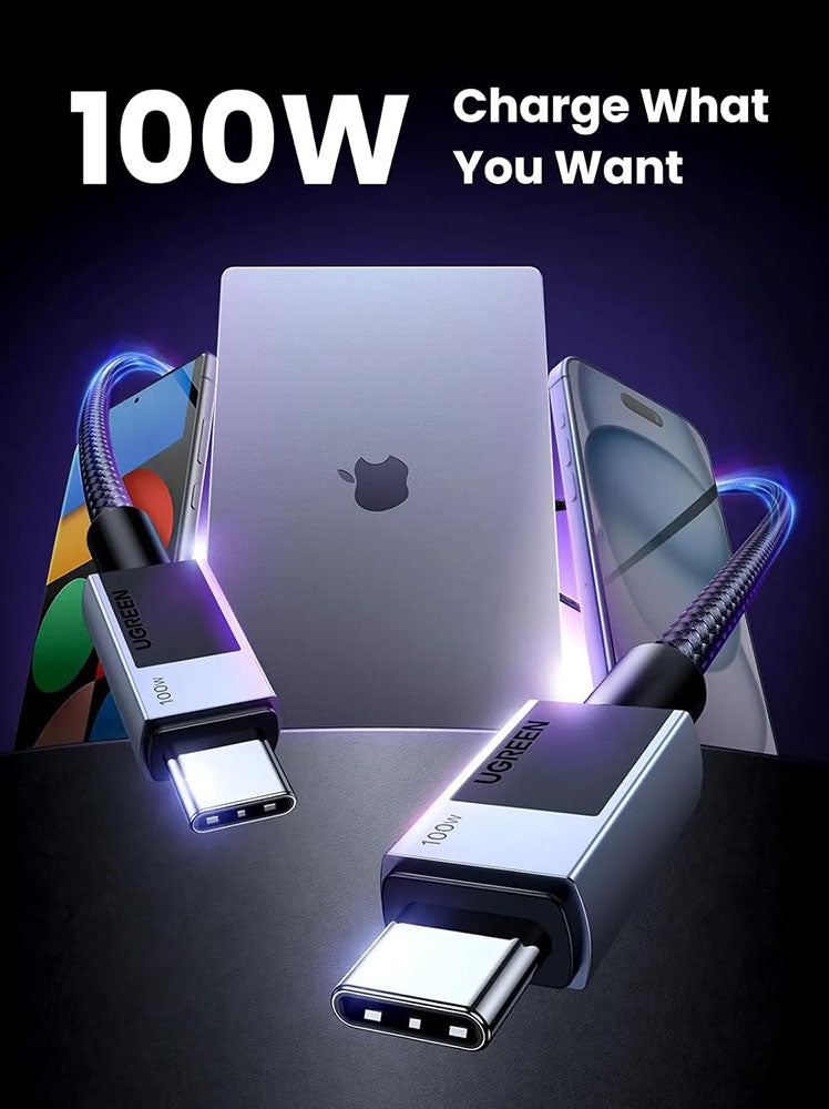 Dátový a nabíjací kábel USB-C - USB-C UGREEN L512, 100W, 0.5m, Sivý