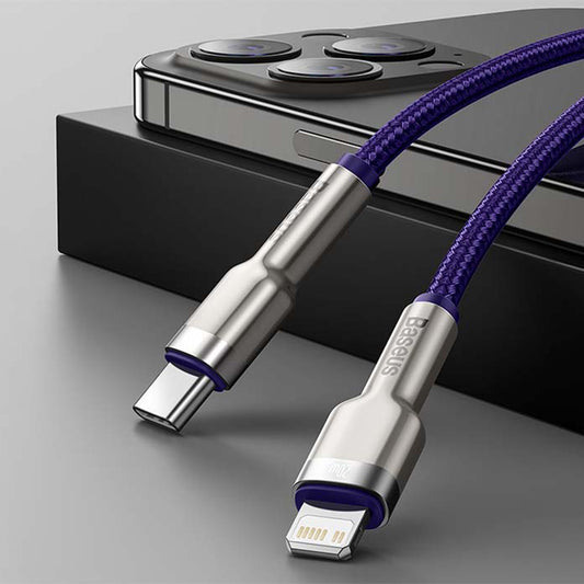 Dátový a nabíjací kábel USB-C - Lightning Baseus Cafule Metal Series, 20W, 1m, Fialový CATLJK-A05