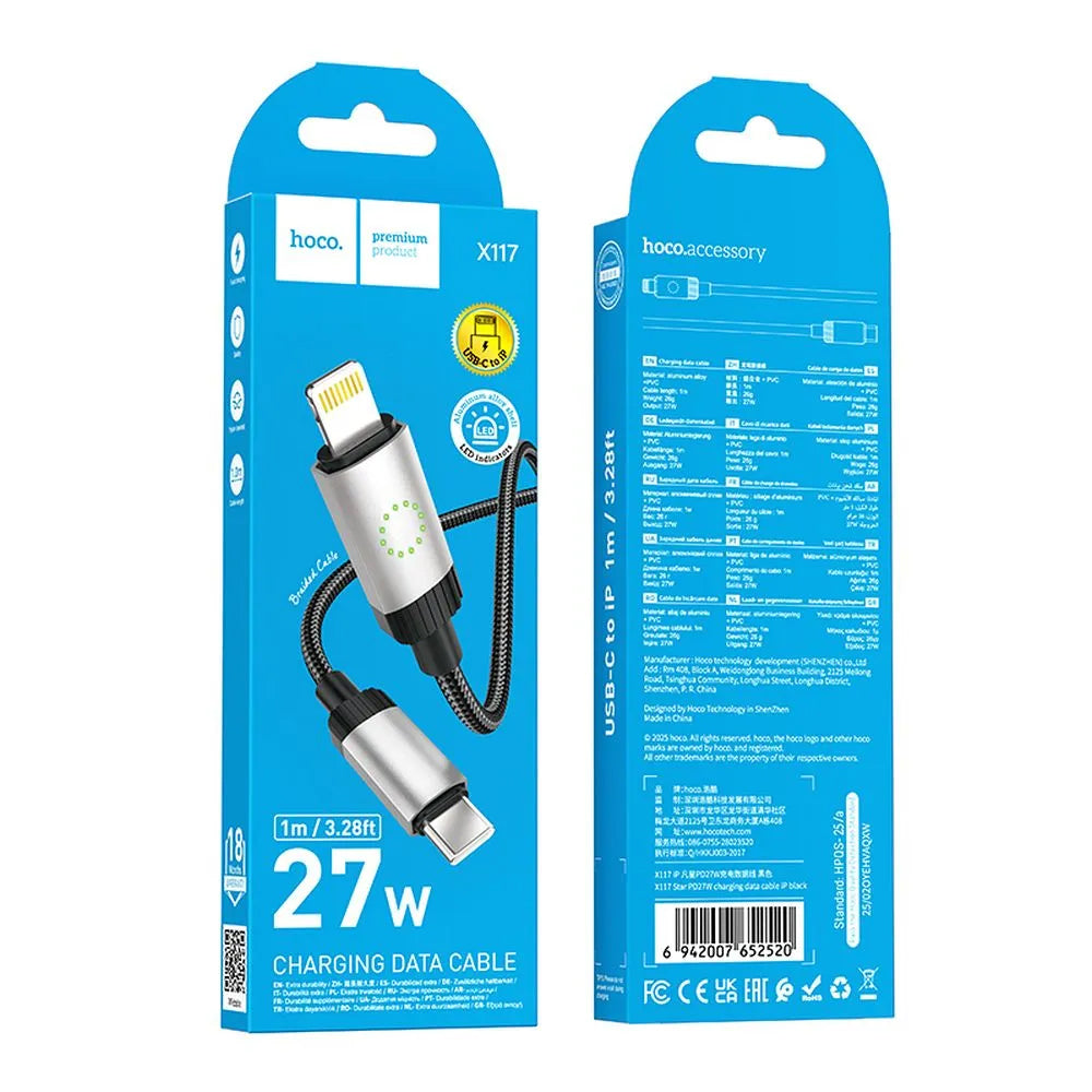 Dátový a nabíjací kábel USB-C - Lightning HOCO X117, 27W, 1m, čierny