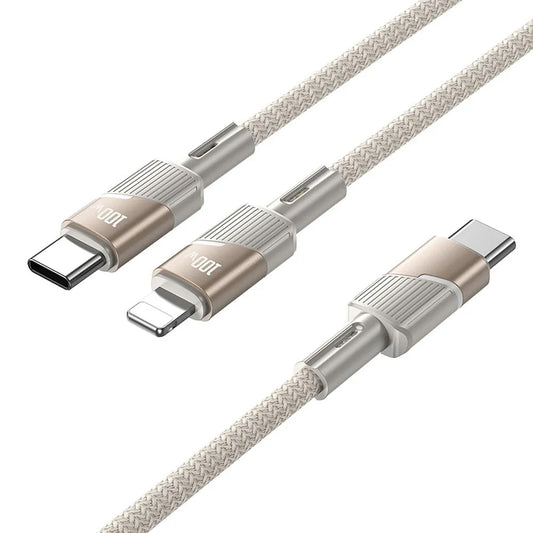 USB-C Data and Charging Cable - 2 x USB-C HOCO U139 2in1, 100W, 1.2m, Gold