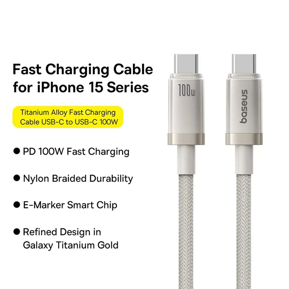 Dátový a nabíjací kábel USB-C - USB-C Baseus Titanium, 100W, 1m, Strieborný P10378100G21-00