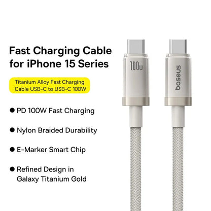 Dátový a nabíjací kábel USB-C - USB-C Baseus Titanium, 100W, 1m, Strieborný P10378100G21-00