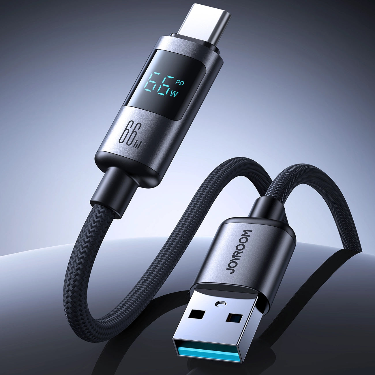 Dátový a nabíjací kábel USB-A - USB-C Joyroom S-A16 Pro Prism Display, 66W, 1.2m, čierny