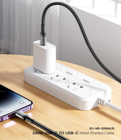 Dátový a nabíjací kábel USB-C - USB-C XO Design NB-Q264B, 240W, 2m, čierny