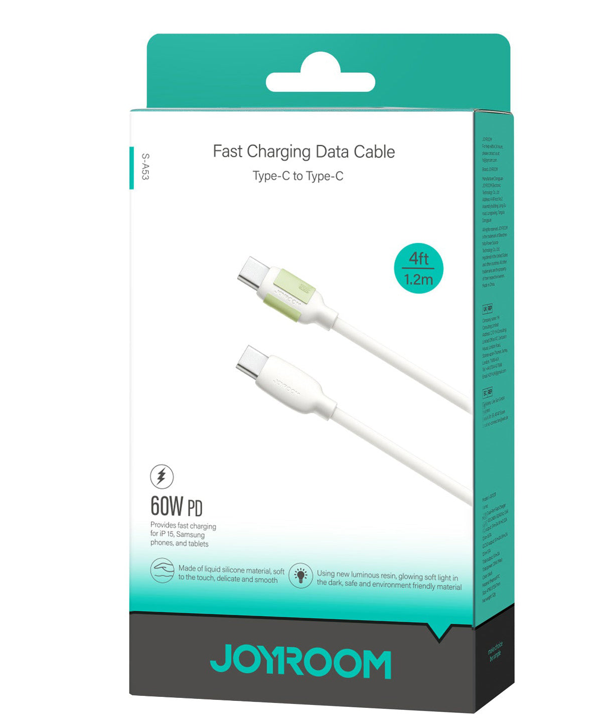 Dátový a nabíjací kábel USB-C - USB-C Joyroom S-A53, 60W, 1.2m, Béžový