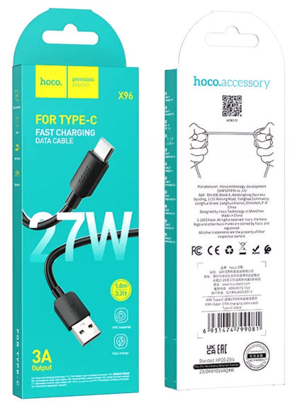 Dátový a nabíjací kábel USB-A - USB-C HOCO X96, 27W, 1m, čierny