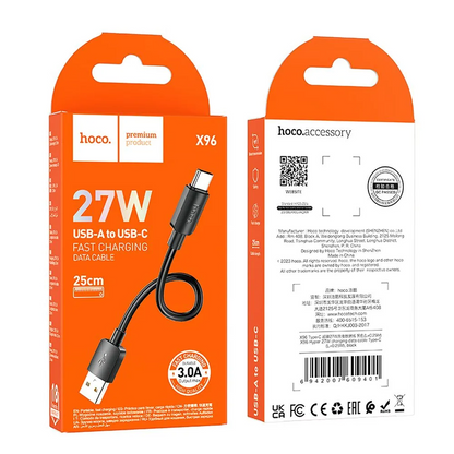 Dátový a nabíjací kábel USB-A - USB-C HOCO X96, 27W, 0.25m, Čierny