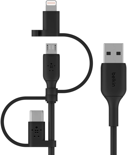 Dátový a nabíjací kábel USB-A - Lightning / microUSB / USB-C Belkin BoostCharge, 1m, čierny CAC001bt1MBK